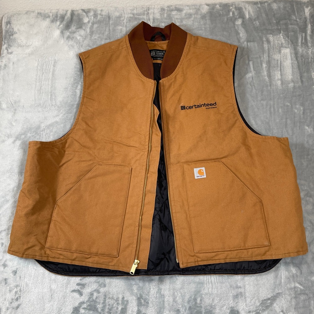 Carhartt Mens 4XL Relaxed Fit Duck Vest Brown Quilted OV0001-M CertainTeed Logo